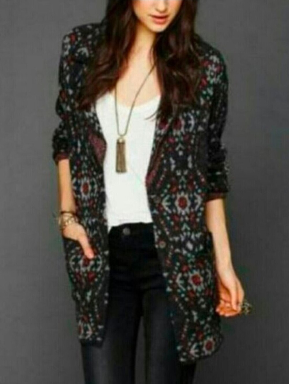 Free People Patterned Wool Blend Sweater Coat Sz S
